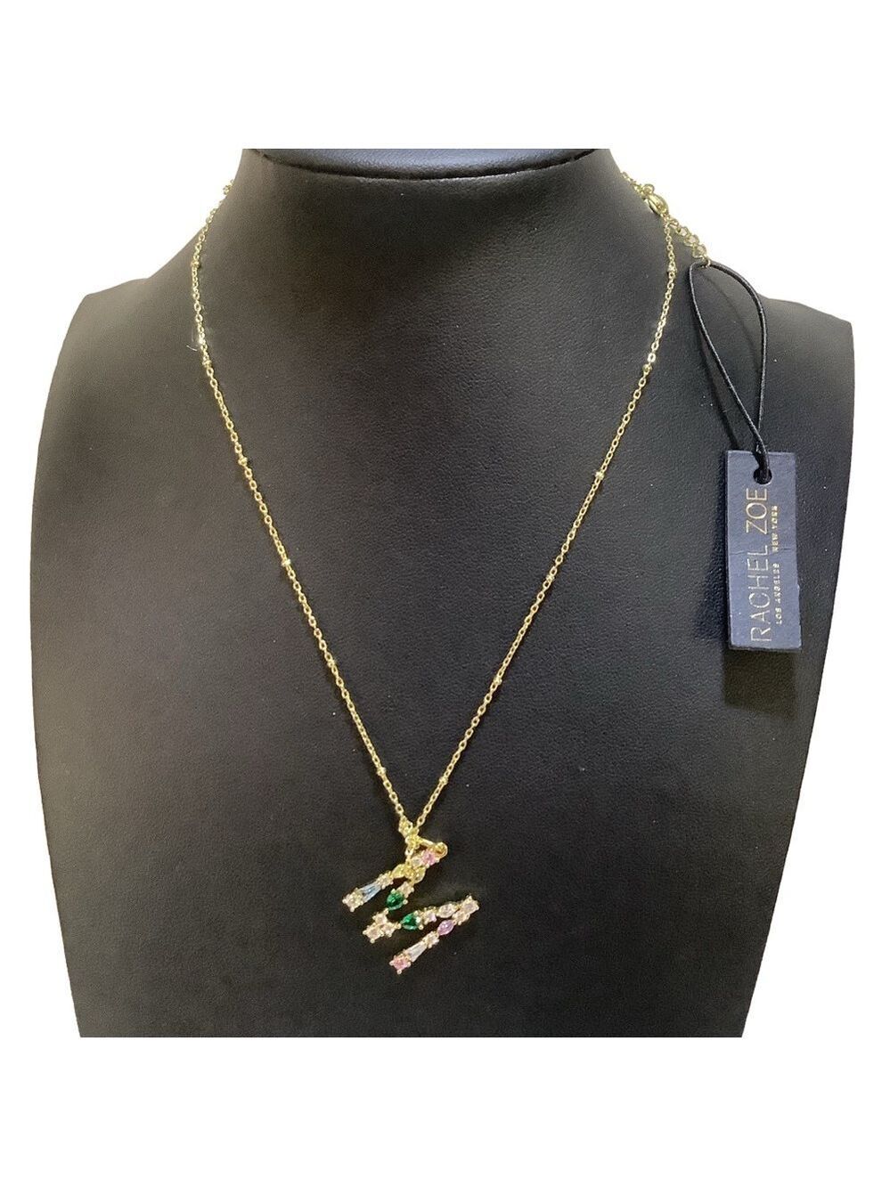 Rachel Zoe Initial Letter “M” Crystal Gold Plated Necklace New